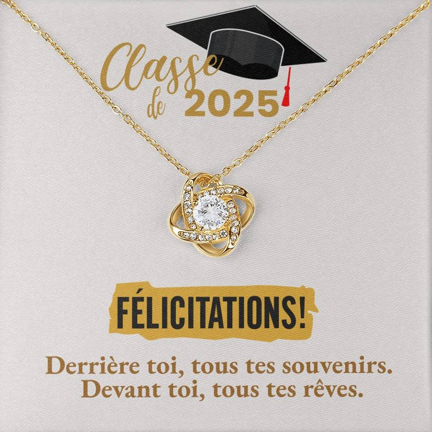 Félicitations! Cadeau de graduation 2025 | Collier Noeud d'Amour