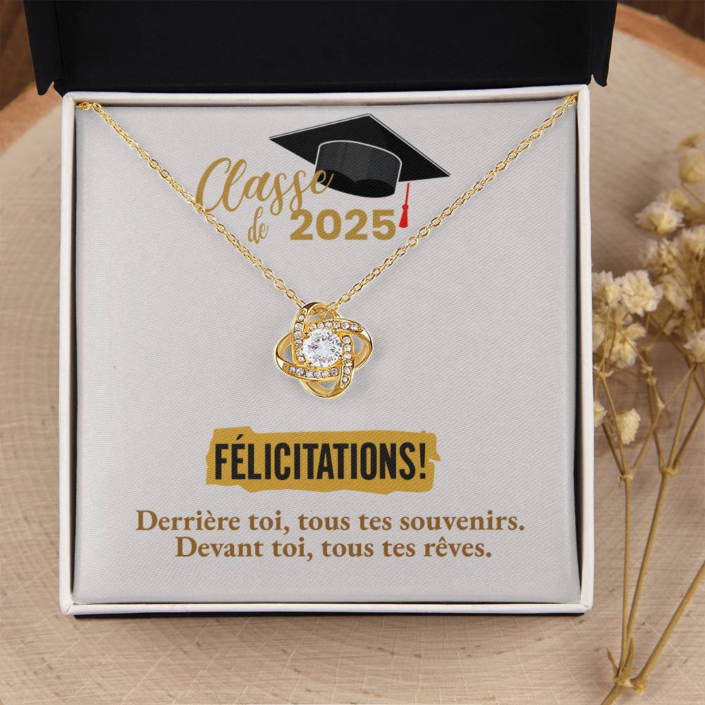 Félicitations! Cadeau de graduation 2025 | Collier Noeud d'Amour