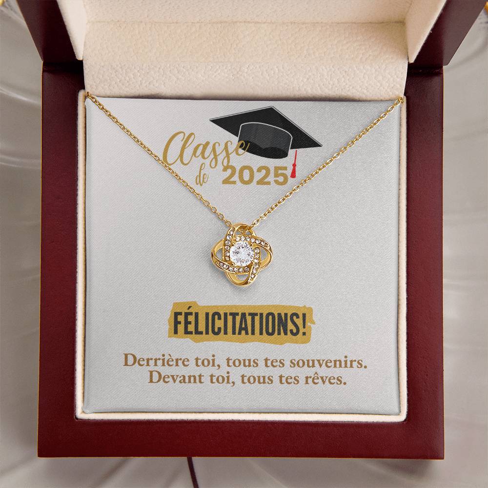Félicitations! Cadeau de graduation 2025 | Collier Noeud d'Amour
