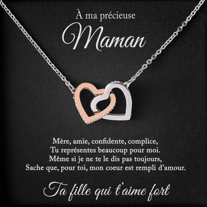 Collier Mère Fille - Pour ma précieuse maman - De ta fille qui t'aime fort