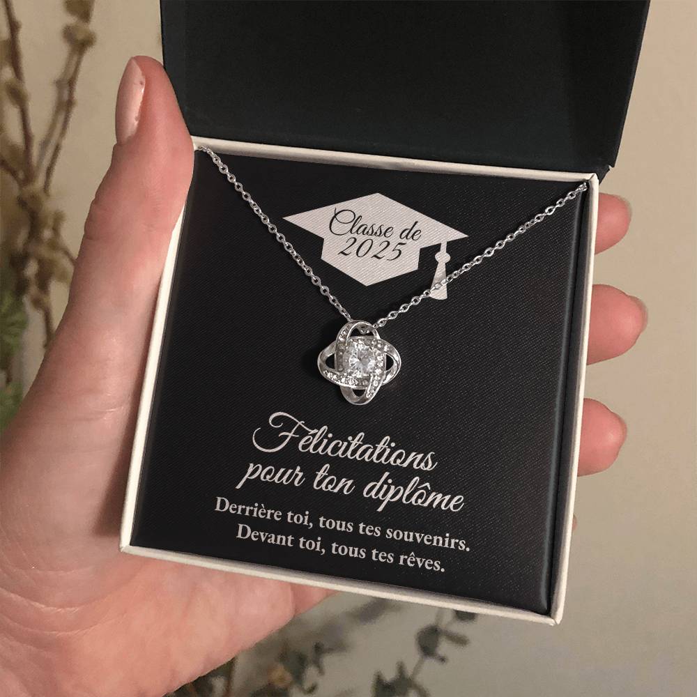 Félicitations pour ton diplôme - Devant toi, tous tes rêves - Collier Noeud d'Amour