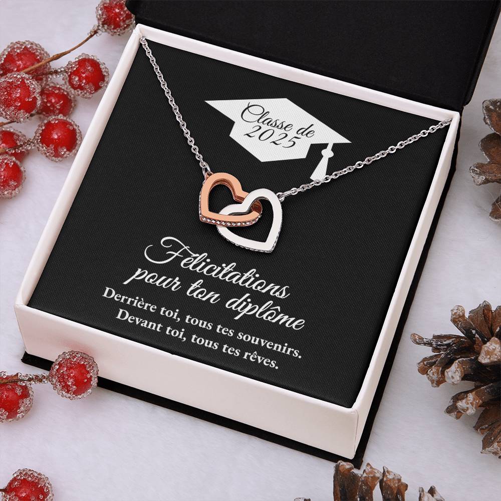 Félicitations pour ton diplôme - Devant toi, tous tes rêves - Collier Coeurs Entrelacés
