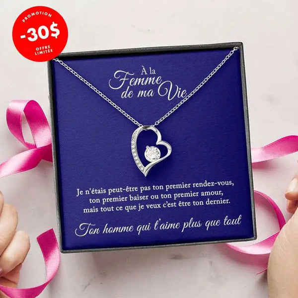 Cadeau Pour Femme | Collier en or blanc et carte de message sentimental dans un coffret cadeau.