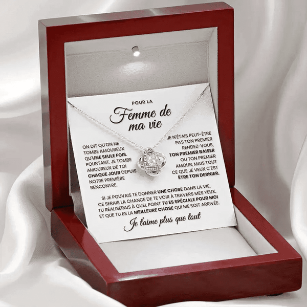 Coffret cadeau pour femme - Collier en or blanc 14 carats - Lettre d'amour romantique
