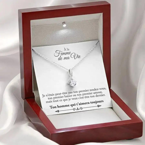 cadeau pour femme - collier en or blanc avec carte de message personnalisée