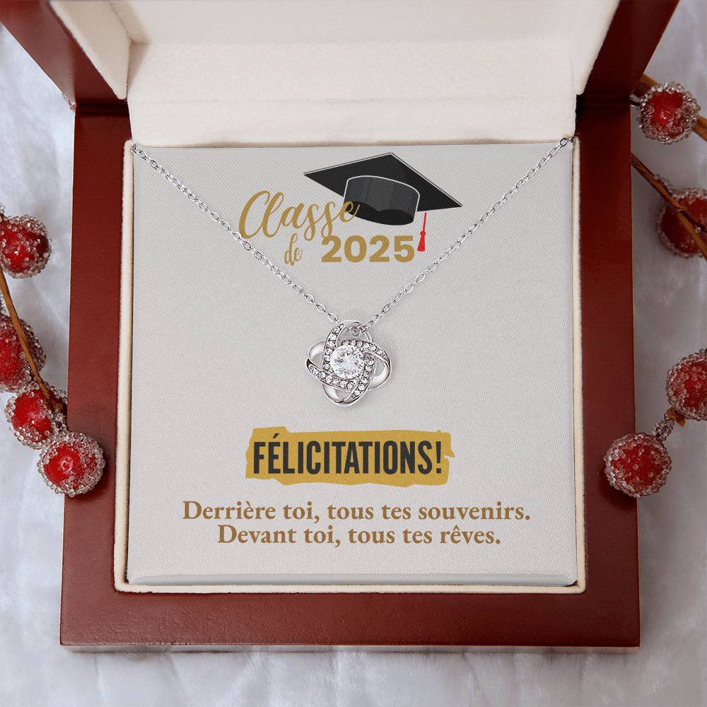 Félicitations! Cadeau de graduation 2025 | Collier Noeud d'Amour