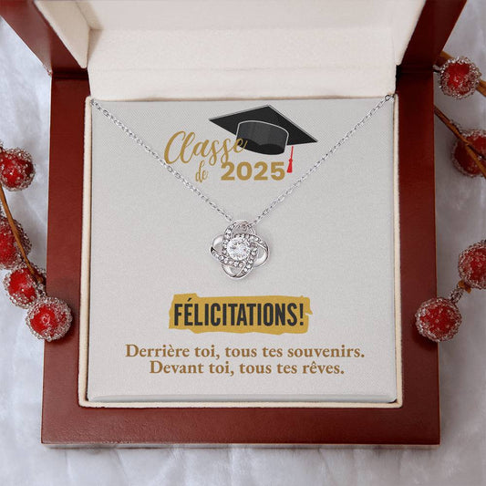 Félicitations! Cadeau de graduation 2025 | Collier Noeud d'Amour