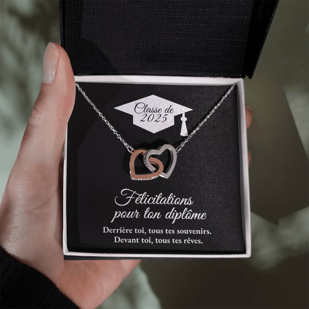 Félicitations pour ton diplôme - Devant toi, tous tes rêves - Collier Coeurs Entrelacés