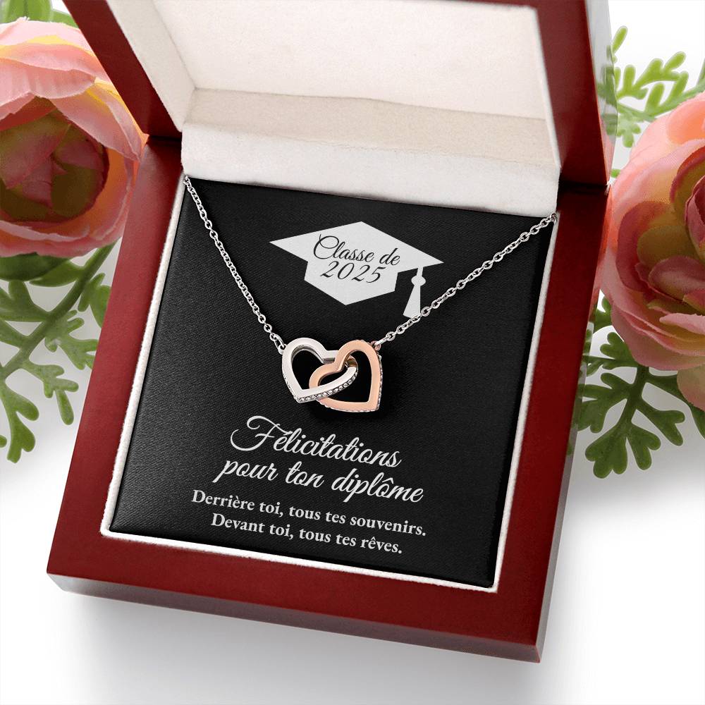 Félicitations pour ton diplôme - Devant toi, tous tes rêves - Collier Coeurs Entrelacés