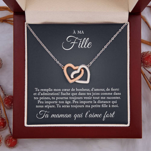 À ma fille - Collier coeurs entrelacés - Ta maman qui t'aime fort