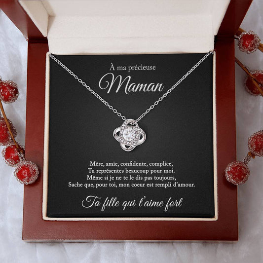 Collier Mère Fille - Pour ma précieuse maman - De ta fille qui t'aime fort