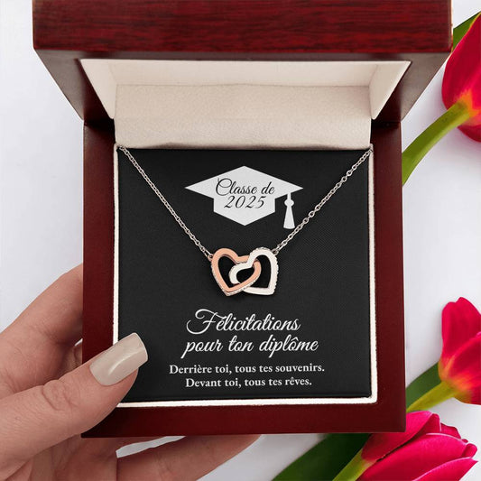 Félicitations pour ton diplôme - Devant toi, tous tes rêves - Collier Coeurs Entrelacés