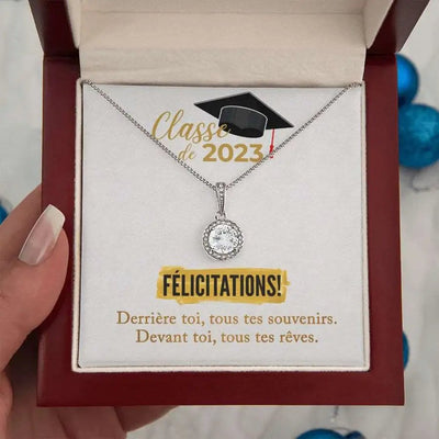 Cadeau de graduation. Un collier en or blanc 14k orné de pierre de zircon AAA. Offert dans un coffret-cadeau avec une carte de message sentimentale.